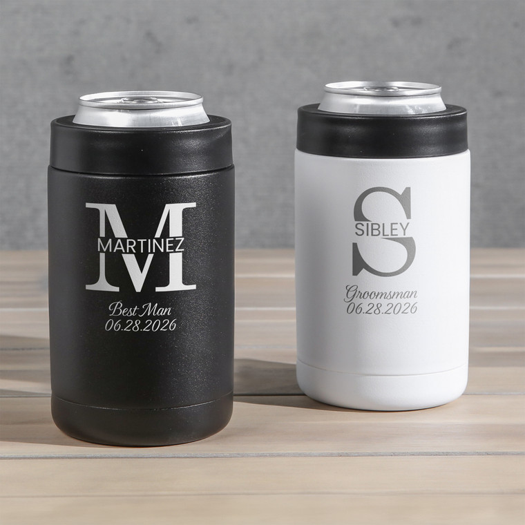 Personalized Monogrammed Groomsman Can Cooler — custom engraved in Indiana