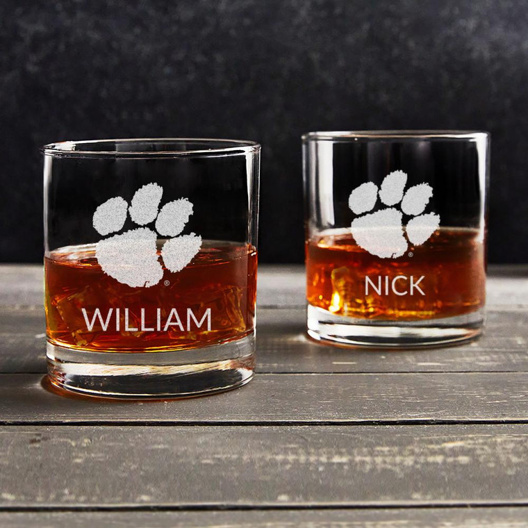 Personalized Clemson Tigers whiskey glass, custom engraved with your name; gift for Clemson fan birthday, Father's Day, graduation
