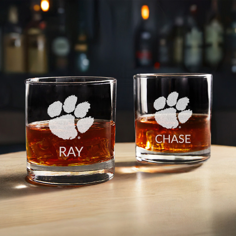Personalized Clemson Tigers Whiskey Glass — custom engraved in Indiana