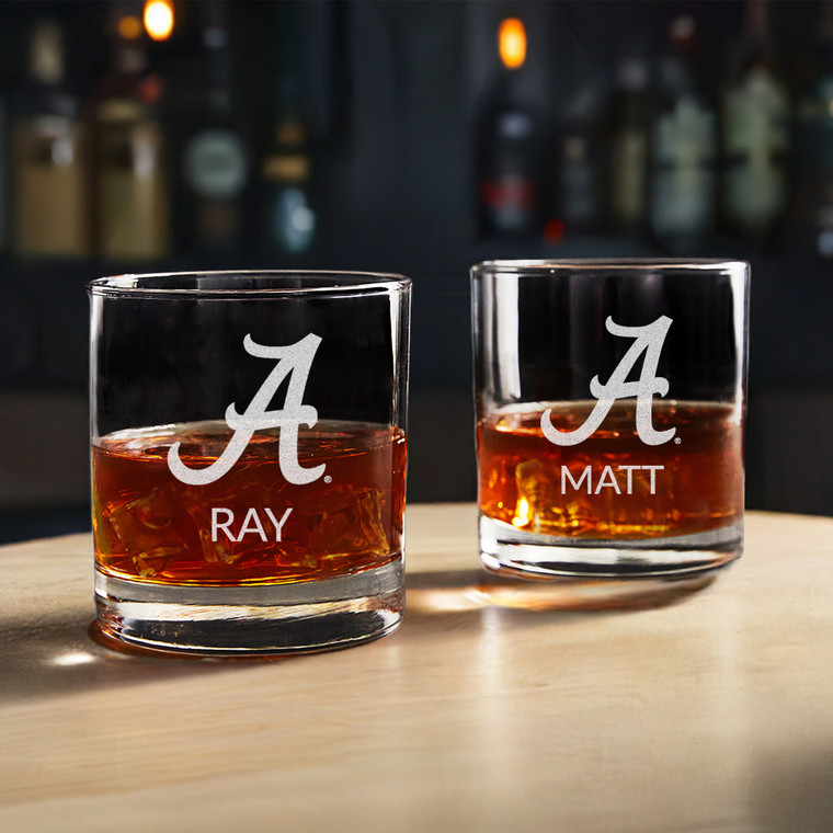 Personalized Alabama Crimson Tide Whiskey Glass — custom engraved in Indiana