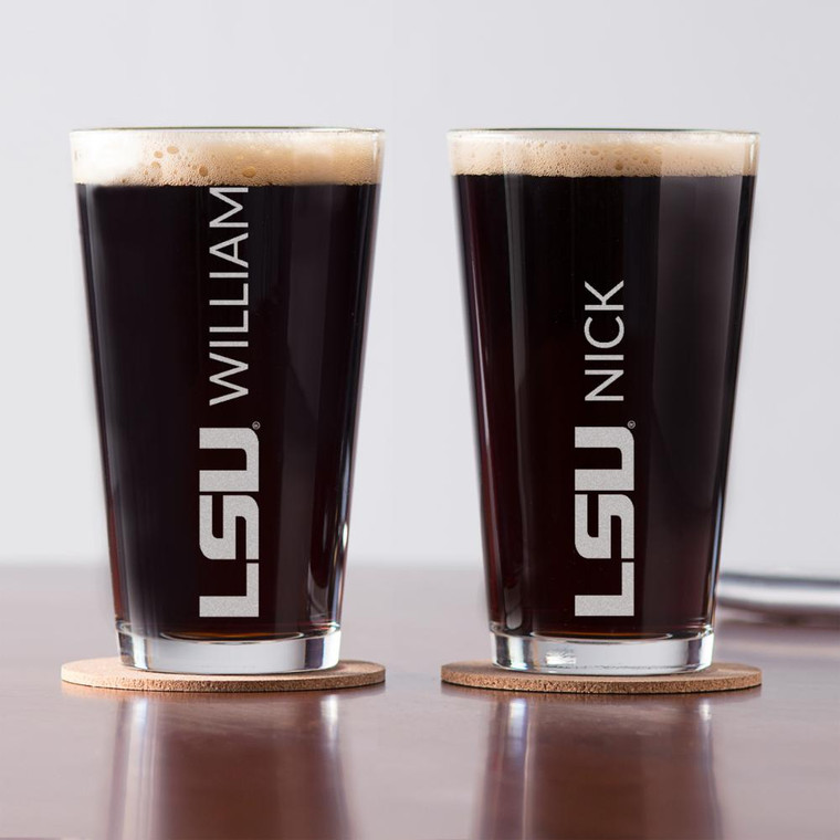 Personalized LSU Tigers Pint Glass — custom engraved in Indiana