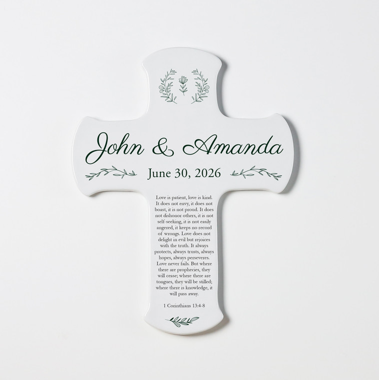 Custom wedding wall cross hanging over table