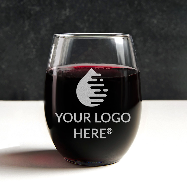Personalized Logo Engraved Stemless Wine Glasses for Bulk Orders — custom engraved in Indiana