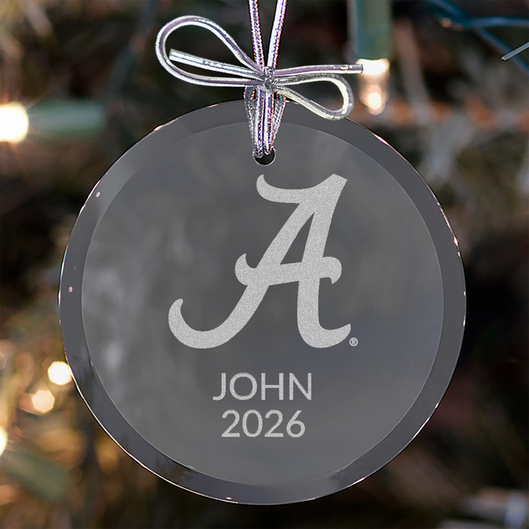 Personalized Alabama Crimson Tide Glass Ornament — custom engraved in Indiana