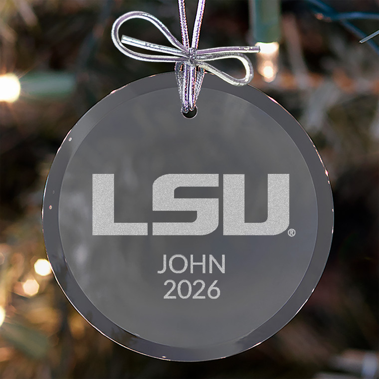 Personalized LSU Tigers Glass Ornament — custom engraved in Indiana