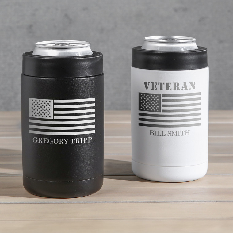 Personalized Veteran Can Cooler — custom engraved in Indiana