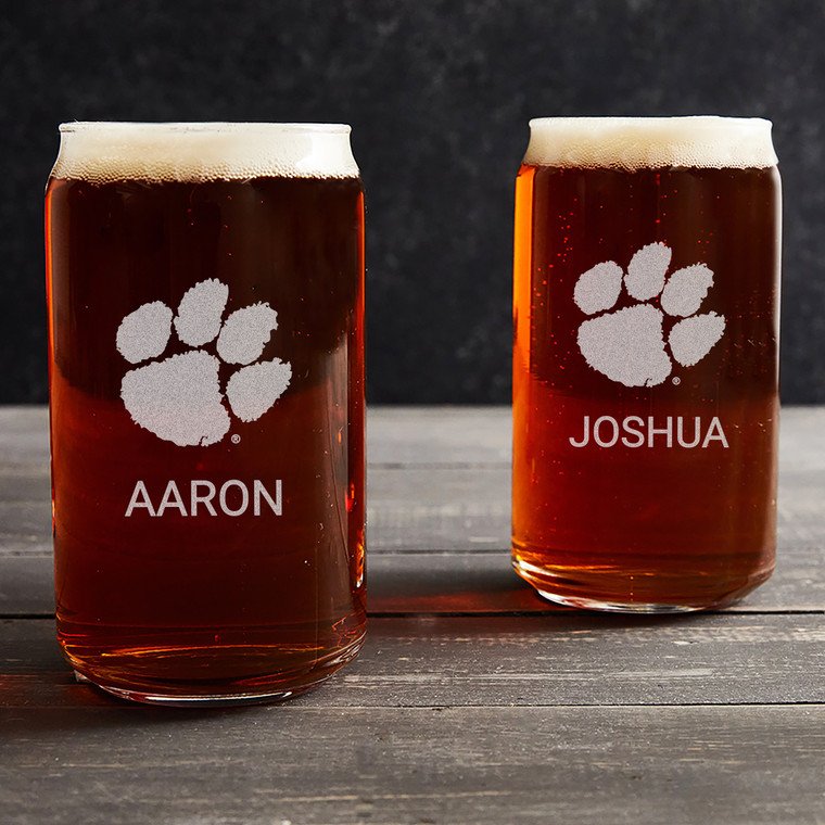 Personalized Clemson Tigers Beer Can Glass — custom engraved in Indiana