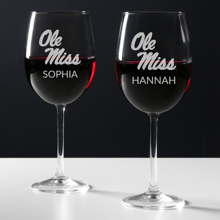 Personalized Ole Miss Rebels Wine Glass with logo and name