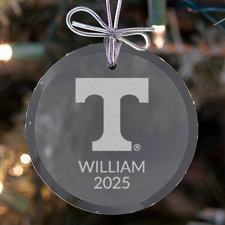 Personalized Tennessee Volunteers Glass Ornament — custom engraved in Indiana