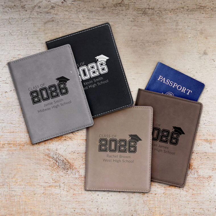 Personalized Graduation Passport Cover — engraved Class of 2026 design, custom engraved in Indiana