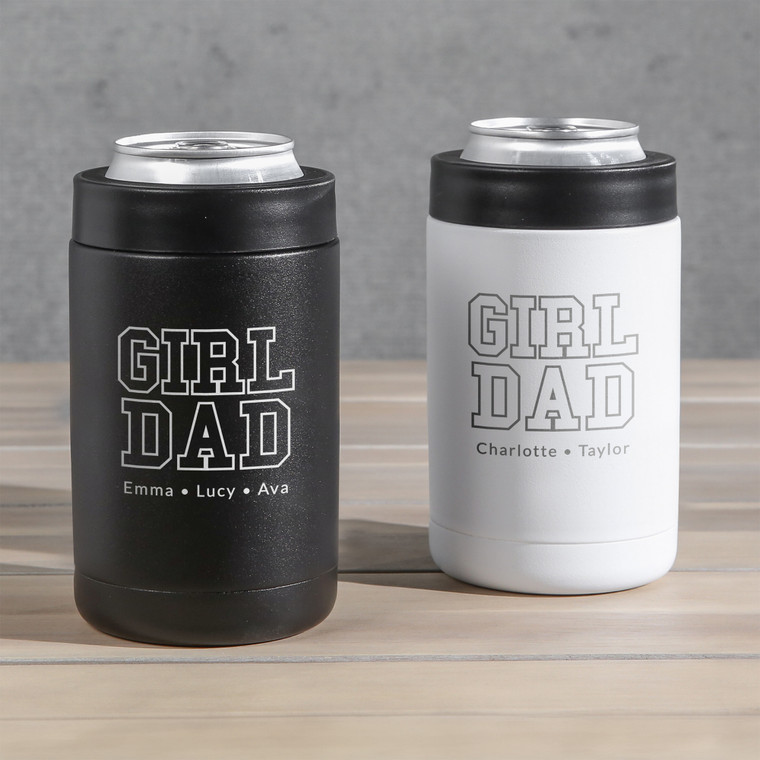 Personalized Girl Dad Stainless Steel Can Cooler — custom engraved in Indiana