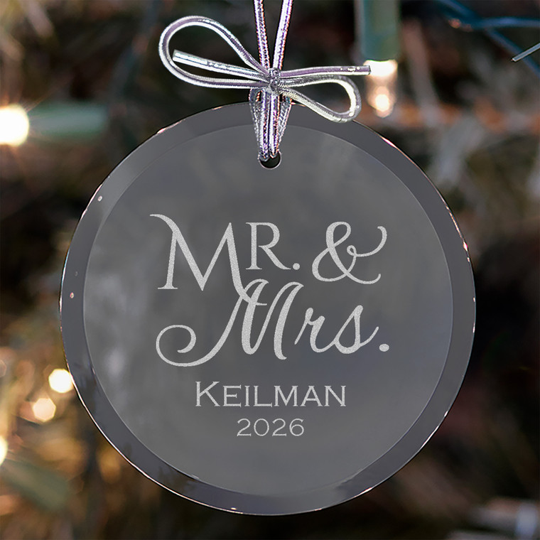 Mr. & Mrs. Ornament displayed in holiday setting