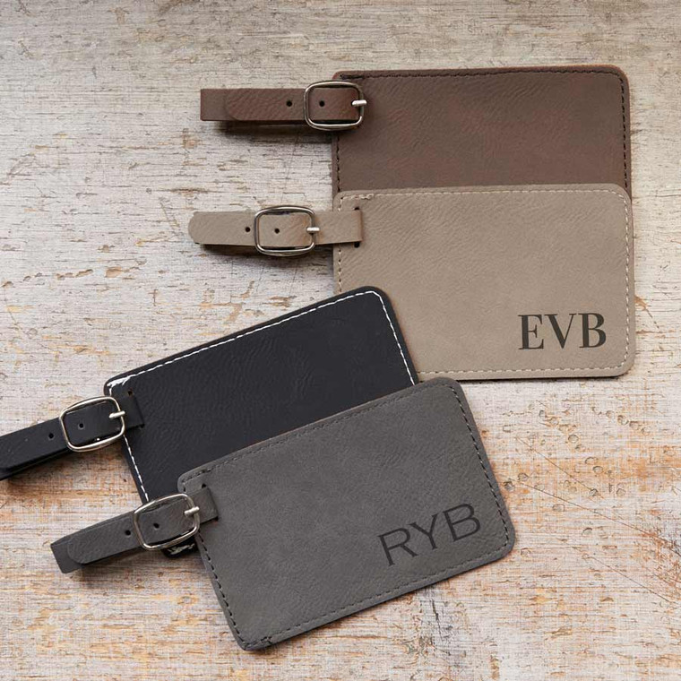 Customizable Engraved Leather Luggage Tag Personalized with Custom Monogram  Name and Initial