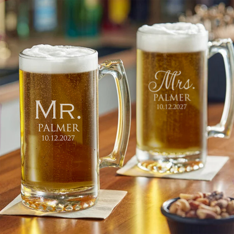 Personalized Mr. & Mrs. Beer Mugs — custom engraved in Indiana