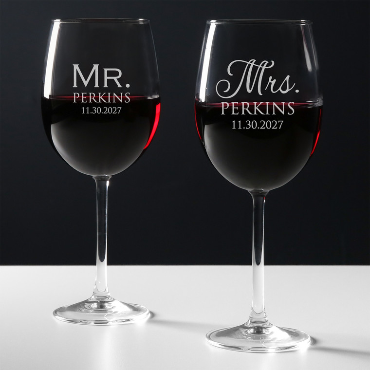 Personalized Mr. & Mrs. Wine Glasses — custom engraved in Indiana