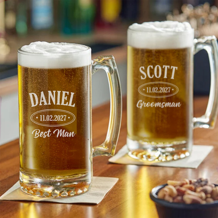 Personalized Engraved Groomsman Beer Mug — custom engraved in Indiana