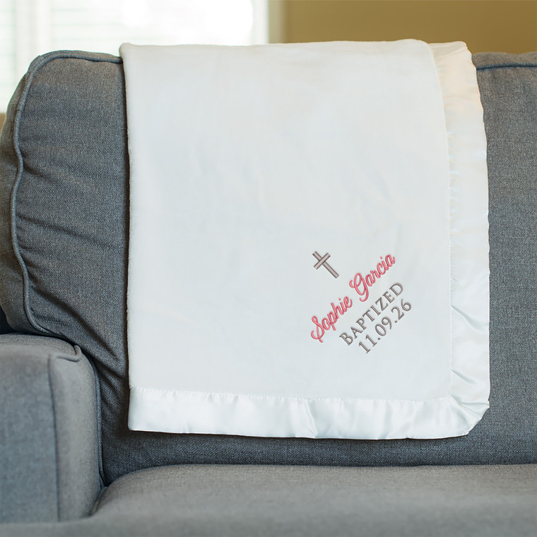 Lifetime Creations Personalized Baby Baptism Gift Blanket - Custom Embroidered White Christening Blanket for Boys Girls, Baby Dedication Gifts, Bautizo Regalo, Baptismal Gifts