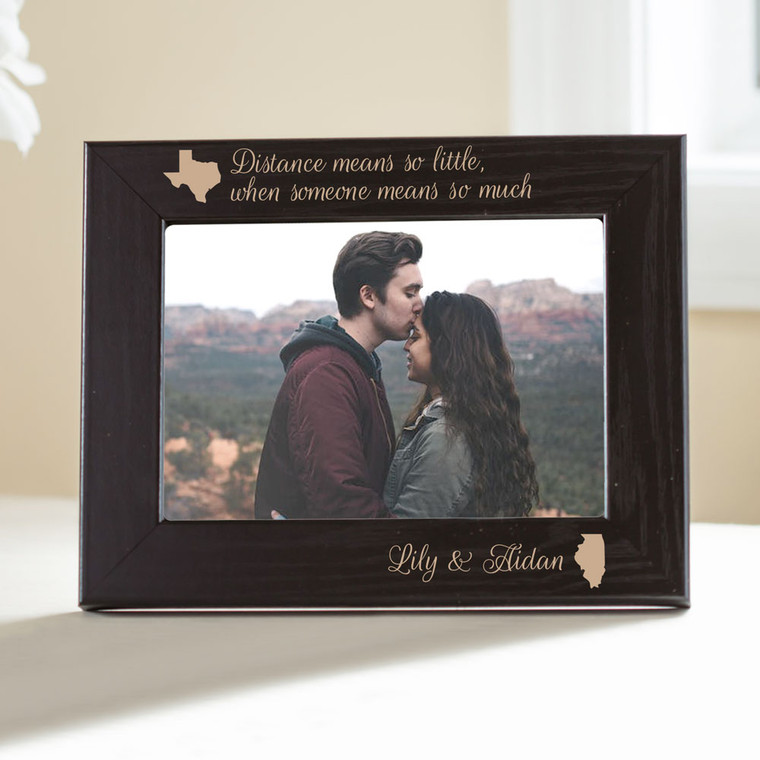 Personalized Long Distance Picture Frame (Black) — custom engraved in Indiana