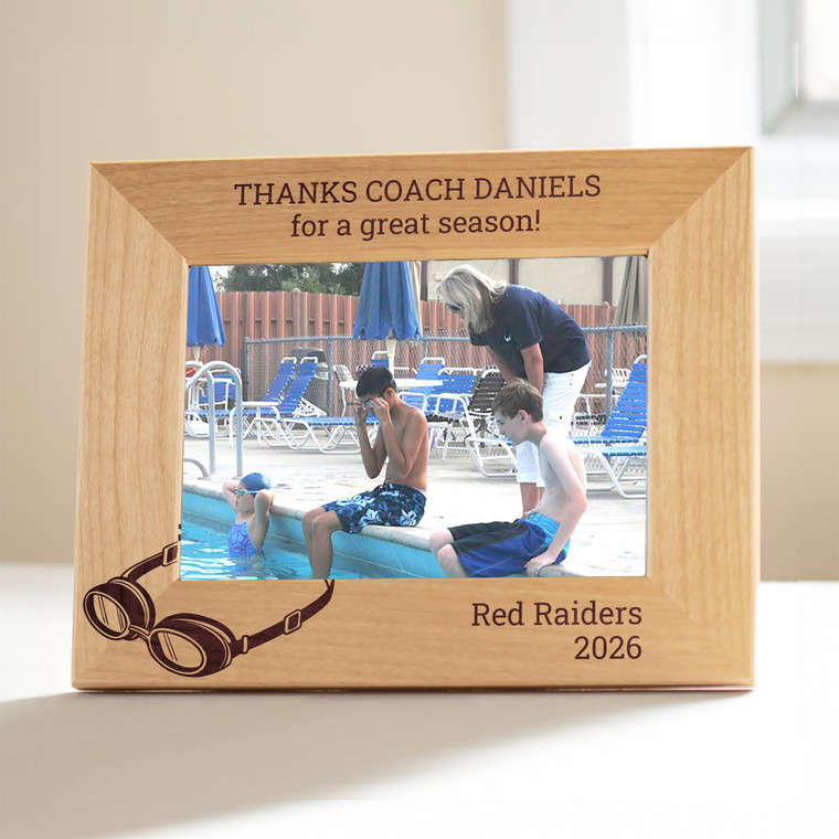 Personalized Swimming Coach Picture Frame — custom engraved in Indiana