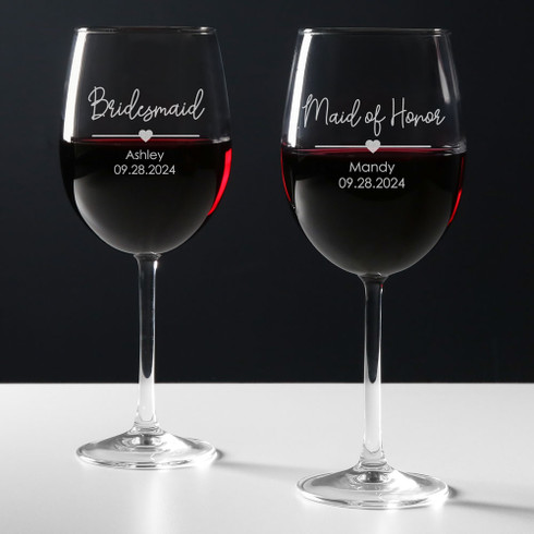 MIP Personalized Engraved Wine Glass Glasses Wedding Bridesmaid Fancy – MIP  Engraving