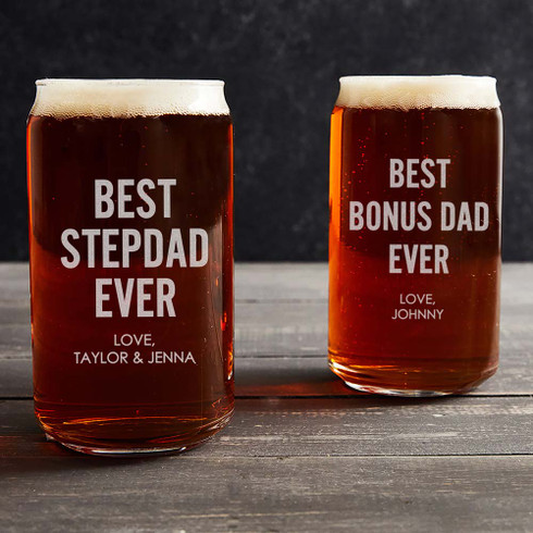 Personalized Best Stepdad Ever Beer Can Glass