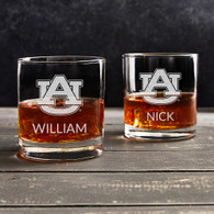 Personalized Auburn Tigers whiskey glass custom engraved with name; gift for Auburn fan birthday, Father's Day, graduation