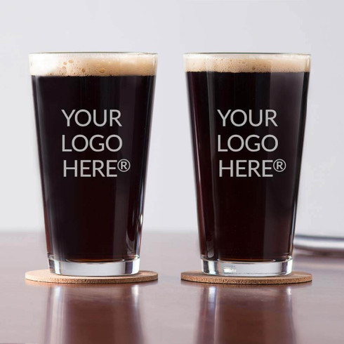 Engraved Custom Logo Pint Glasses | Crystal Imagery by Groovy Guy Gifts