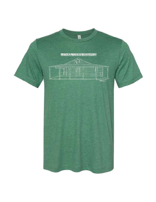 WWR  Tri-Blend T-shirt, Unisex, Grass Green, "Roastery Deck" 