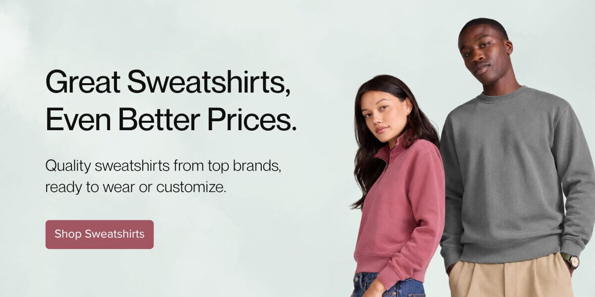 saveonblanks homepage banner for blank sweatshirts
