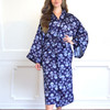 8 Oak Lane Luxe Navy Fan Kimono Satin Robe