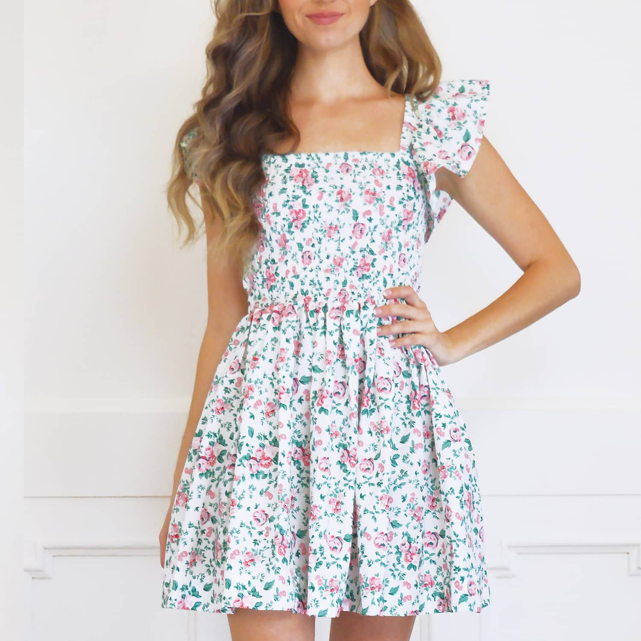 Everleigh Floral Smocked Tie Strap Mini Dress