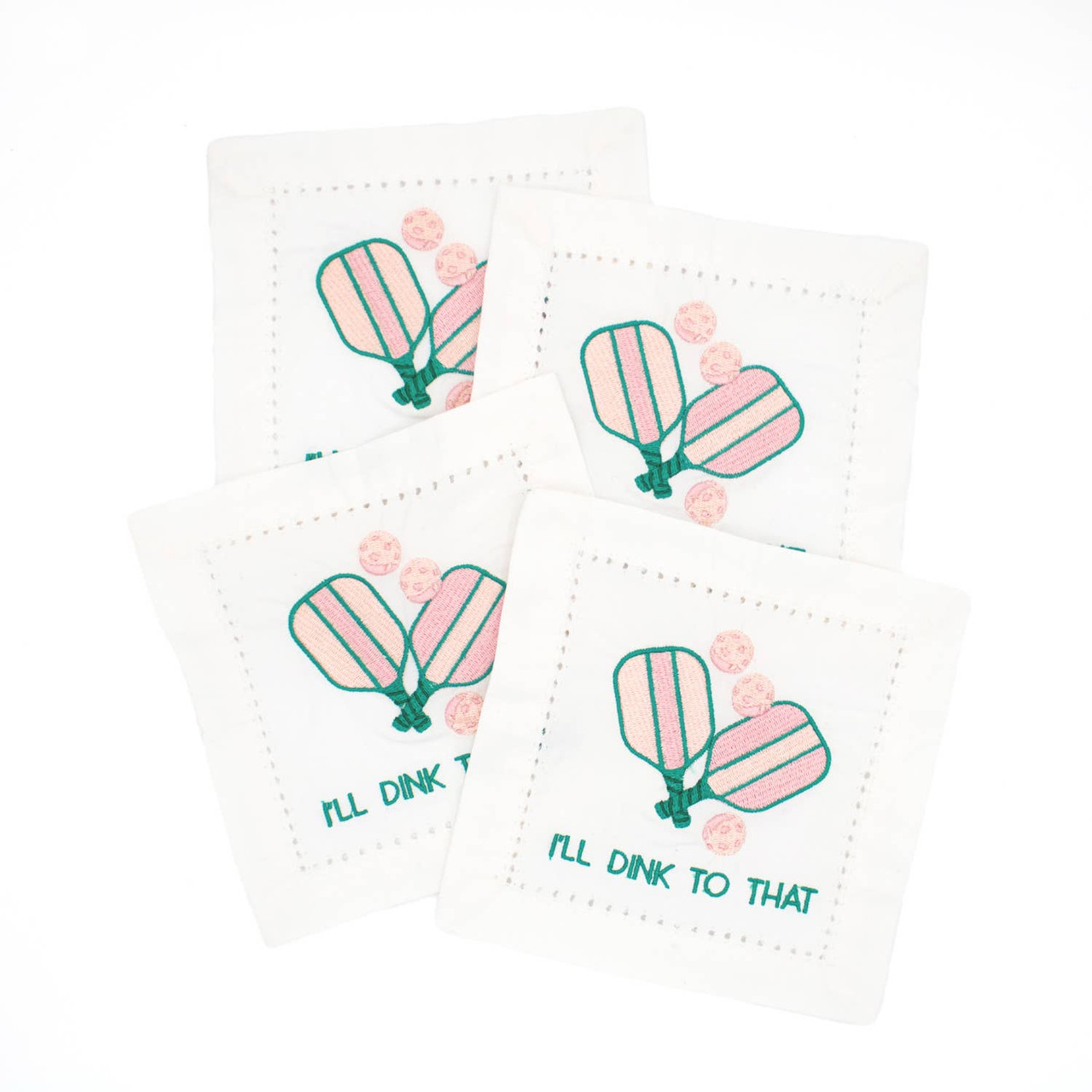 Embroidered Cocktail Napkin Set - Pickleball - Thumbnail 5