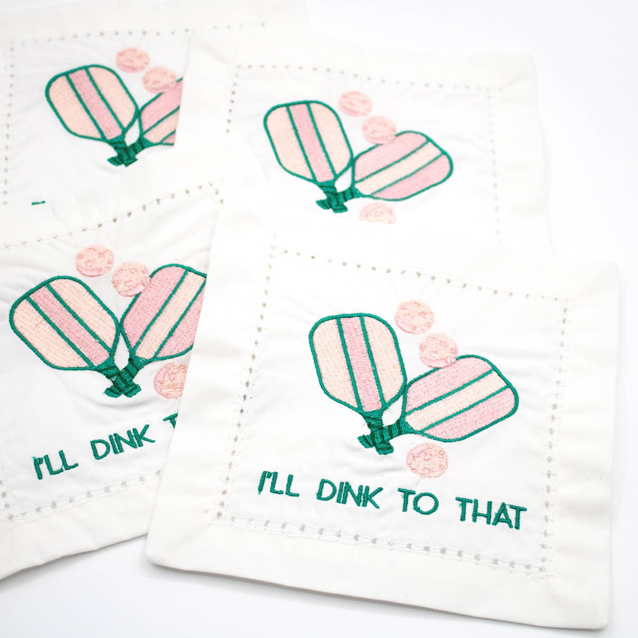 Embroidered Cocktail Napkin Set - Pickleball - Thumbnail 3