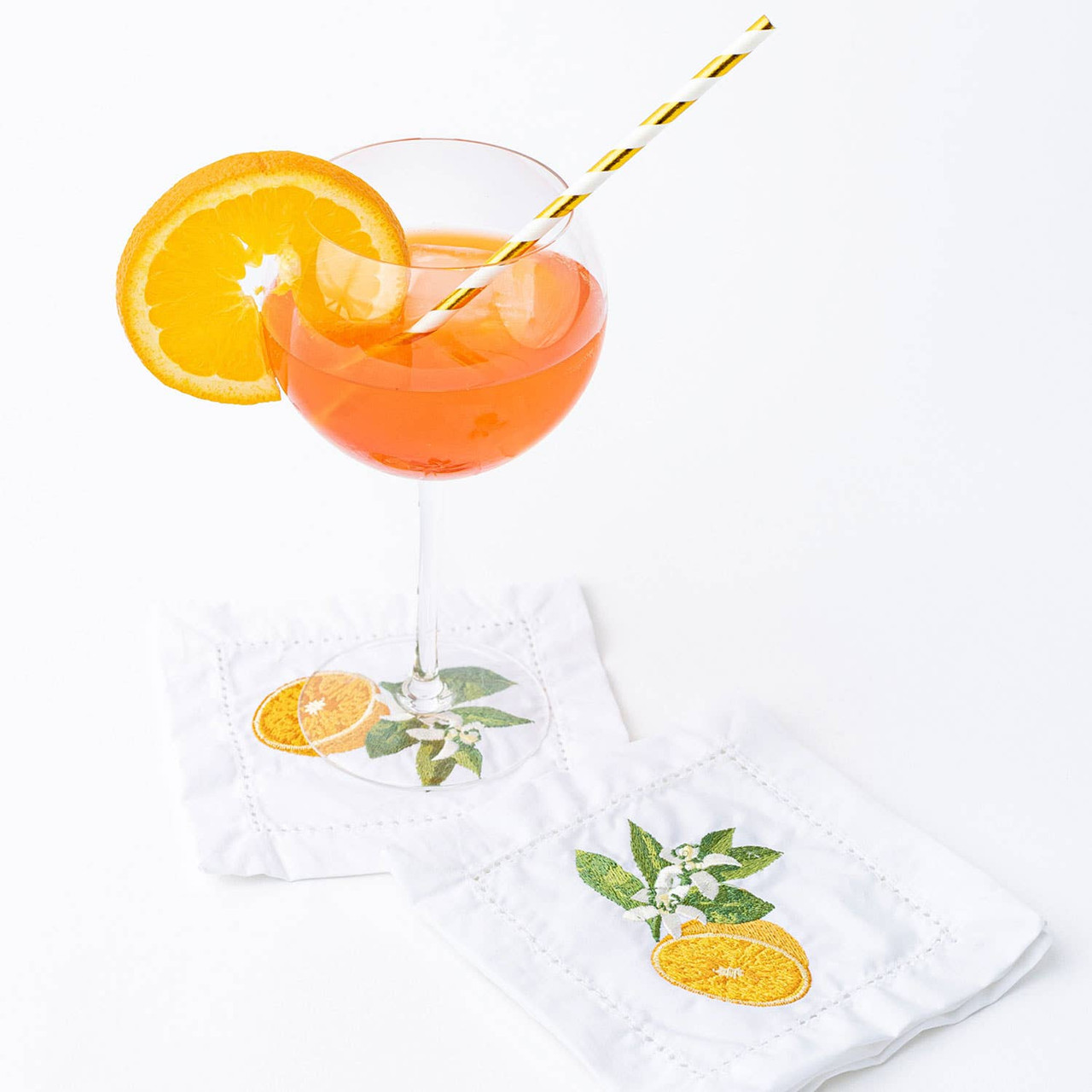 8 Oak Lane Orange Blossom Embroidered Cocktail Napkin