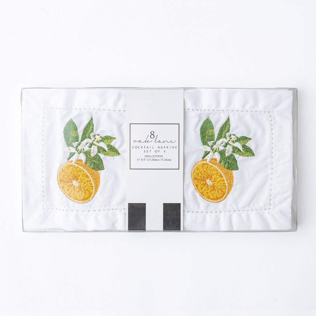 8 Oak Lane Orange Blossom Embroidered Cocktail Napkin - Thumbnail 3