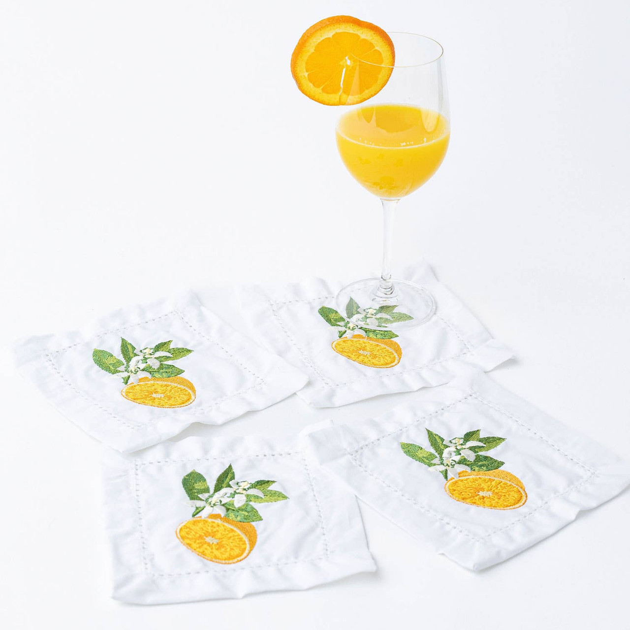 8 Oak Lane Orange Blossom Embroidered Cocktail Napkin - Thumbnail 4
