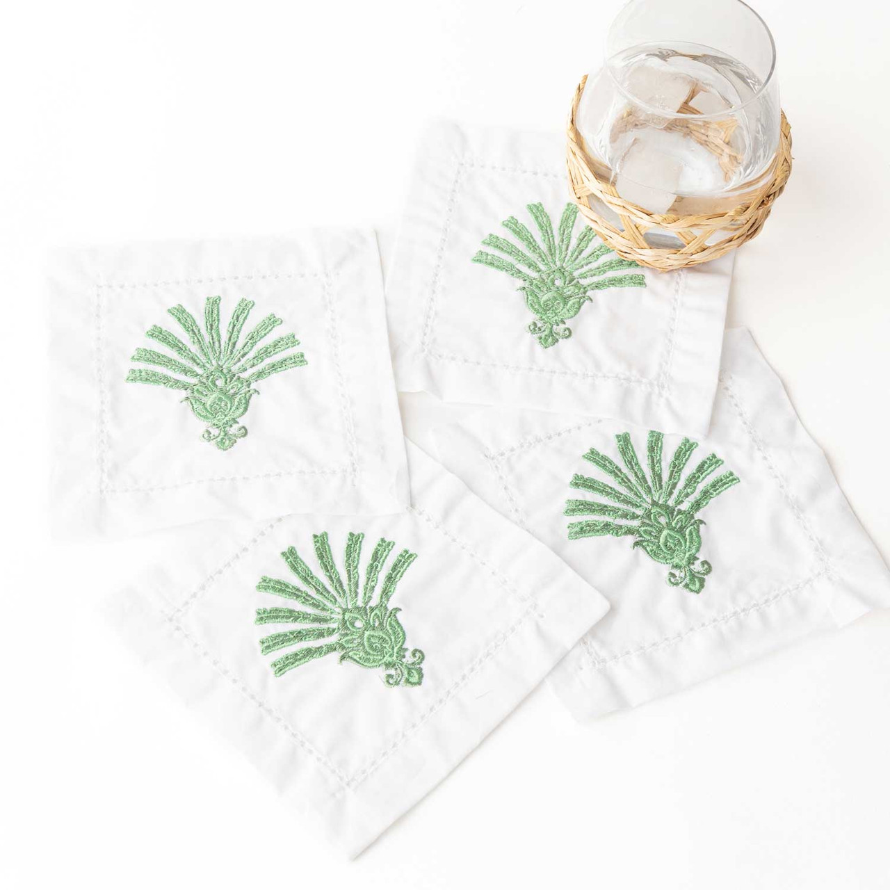8 Oak Lane Deco Palm Embroidered Cocktail Napkin