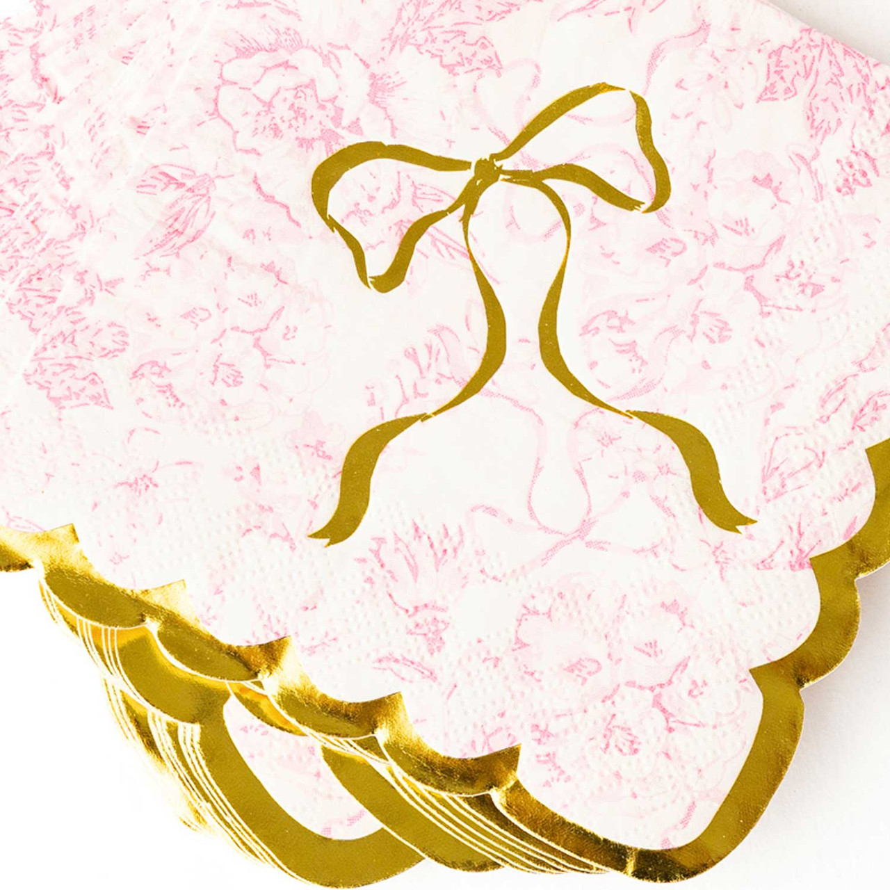 Paper Beverage Napkin Pack – Pink Bow Toile - Thumbnail 2