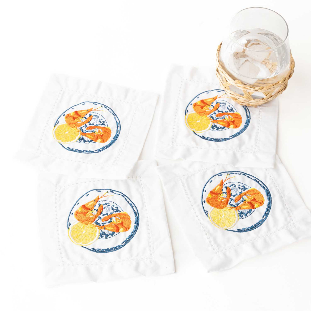 8 Oak Lane Lemon Prawns Embroidered Cocktail Napkin - Thumbnail 4