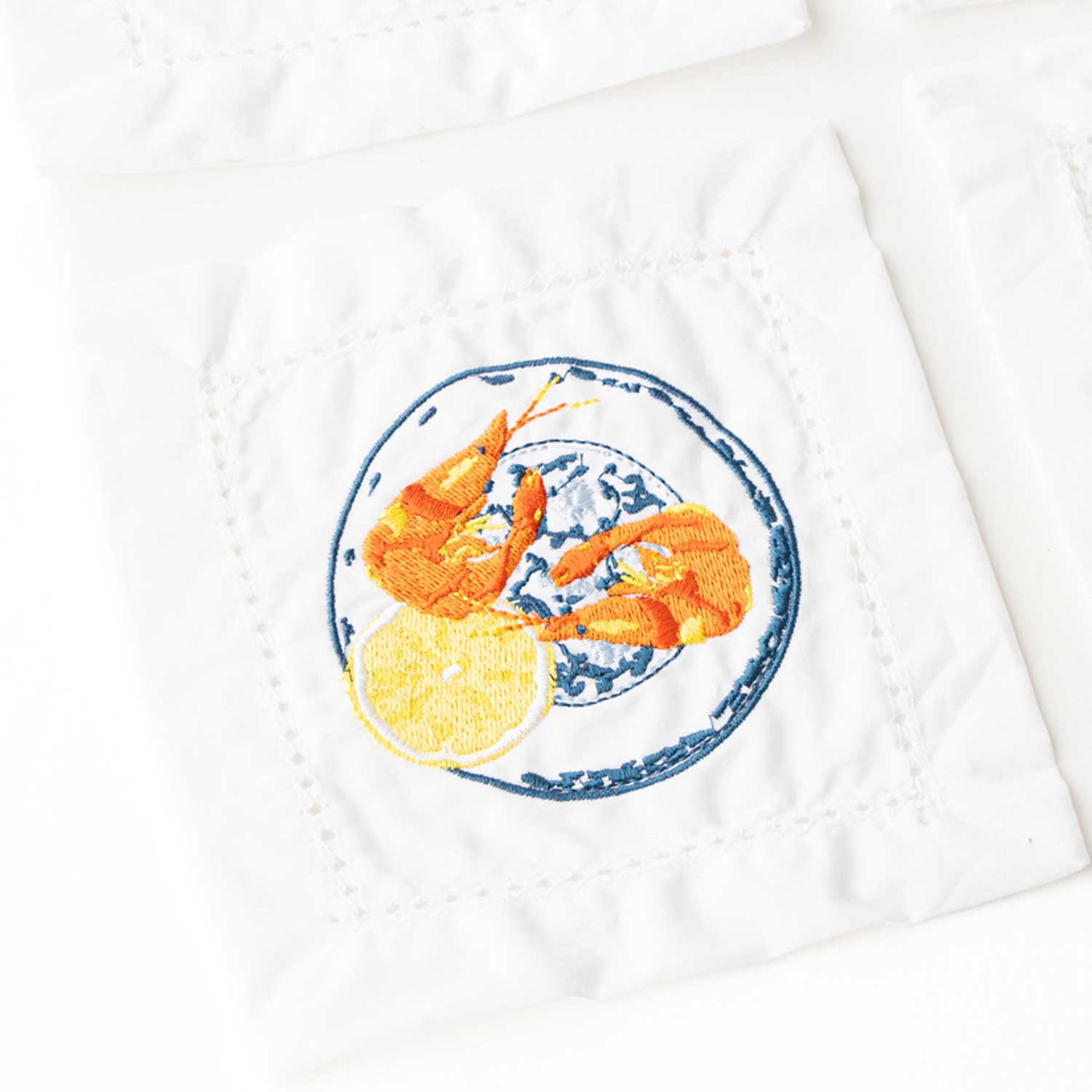 8 Oak Lane Lemon Prawns Embroidered Cocktail Napkin - Thumbnail 5