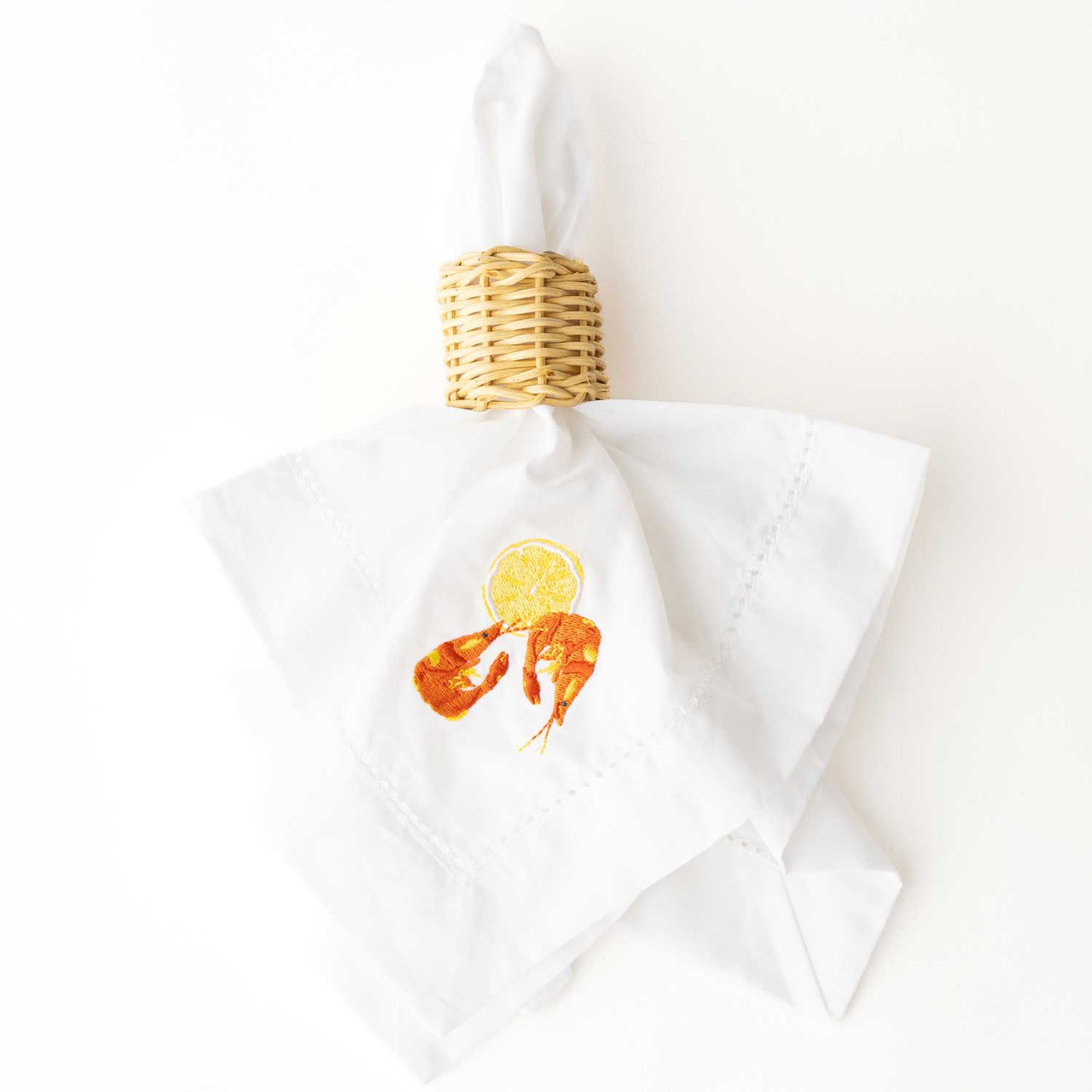 8 Oak Lane Lemon Prawns Embroidered Cocktail Napkin