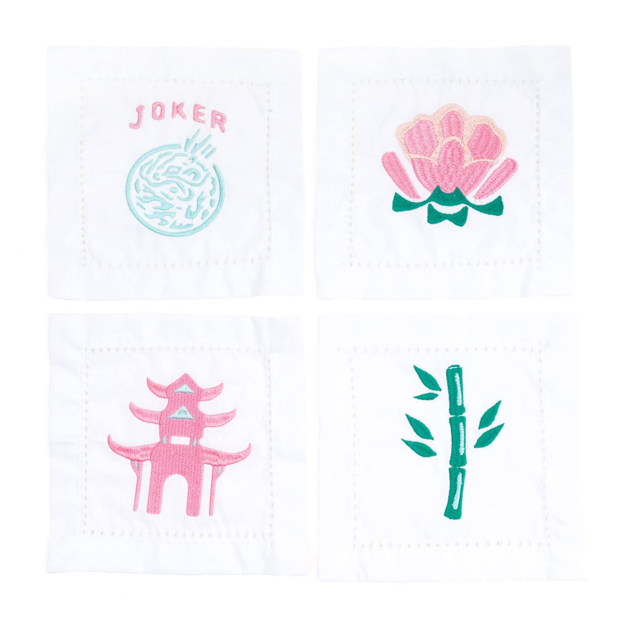 8 Oak Lane Mahjong Embroidered Cocktail Napkin - Thumbnail 3