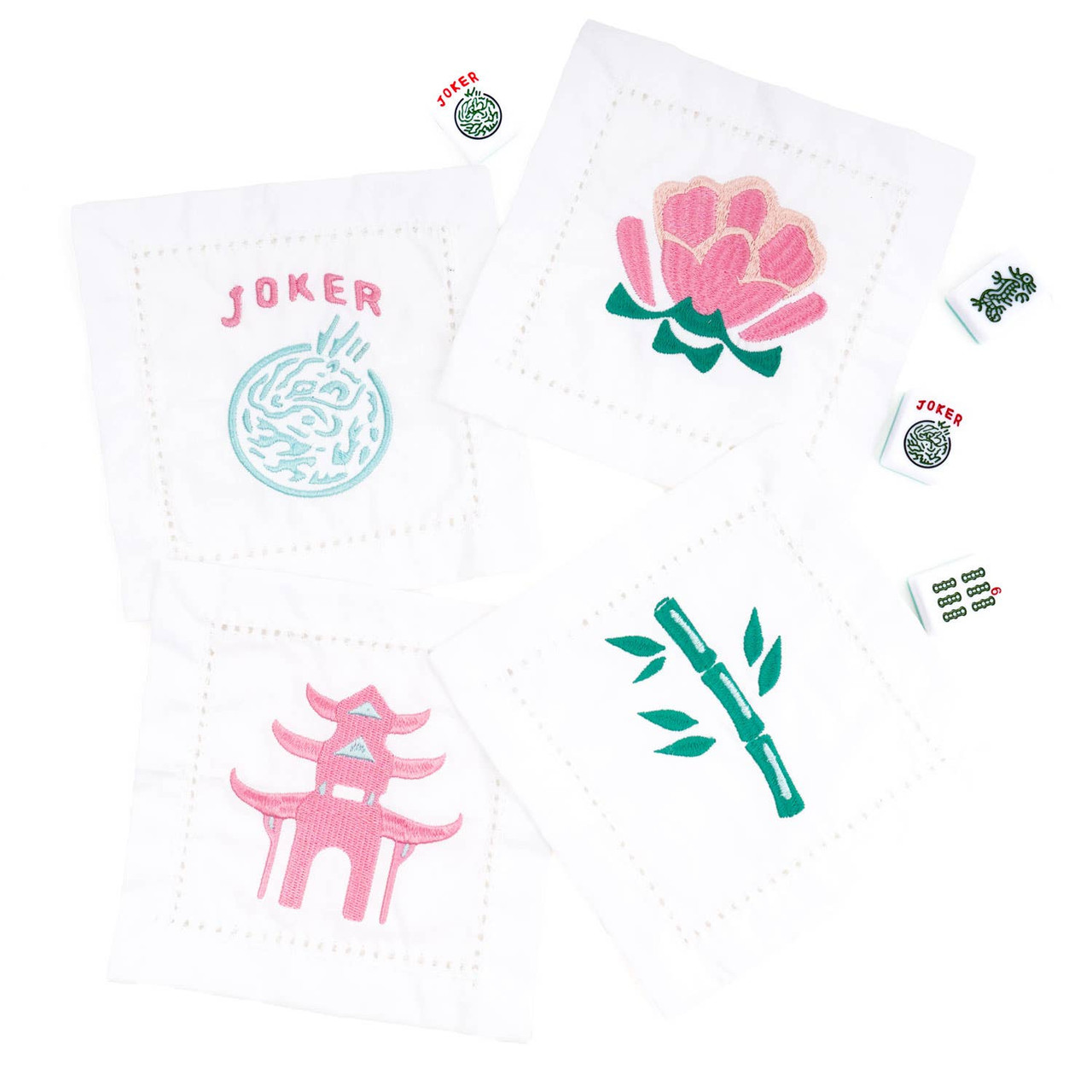8 Oak Lane Mahjong Embroidered Cocktail Napkin