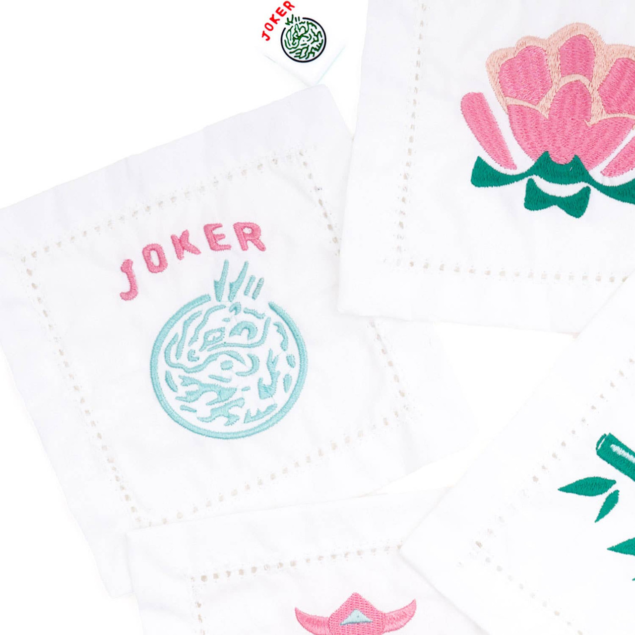8 Oak Lane Mahjong Embroidered Cocktail Napkin - Thumbnail 4