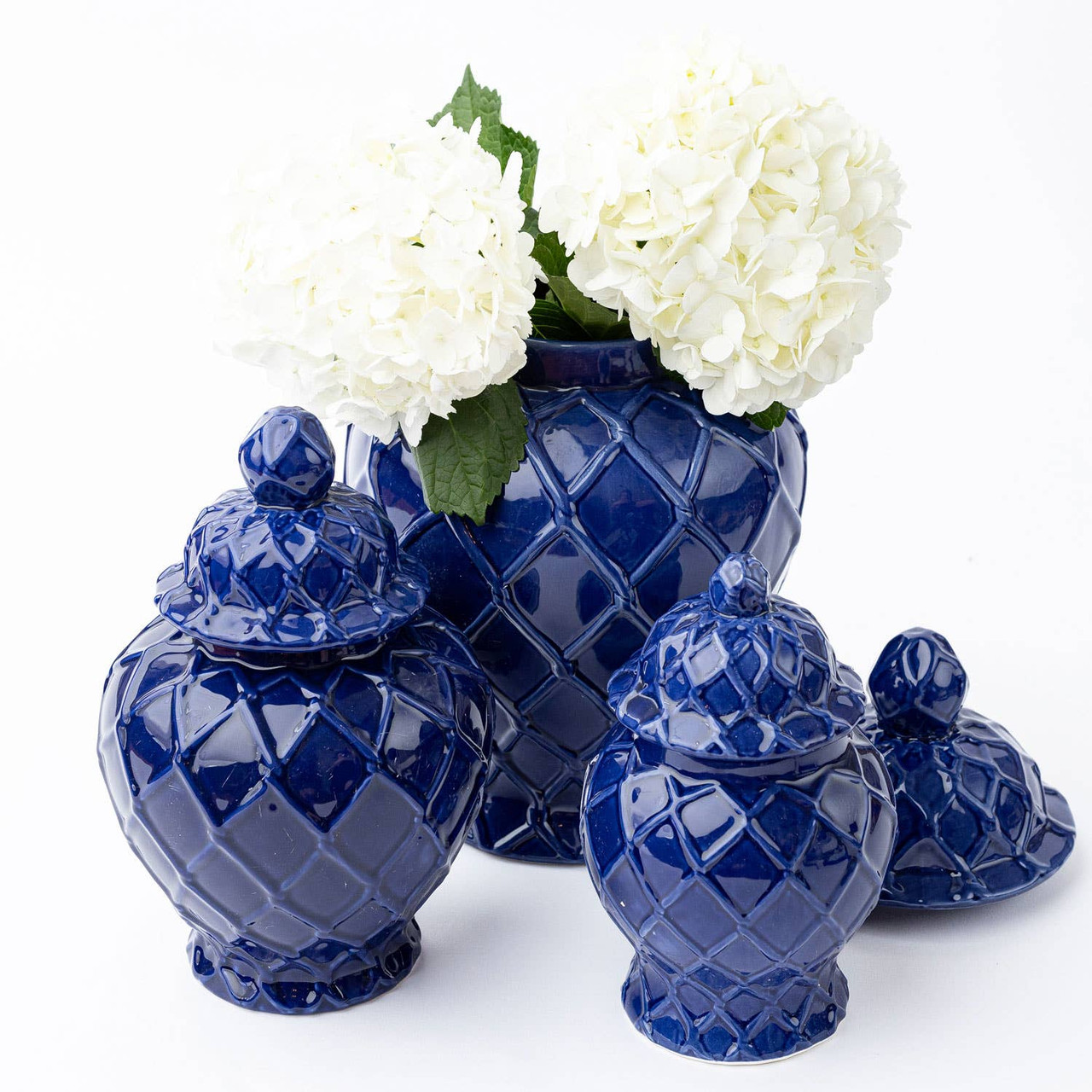 GUERLAIN ネイビー　Flower Vase Navy Large Textured Ginger Jar - 8 Oak Lane