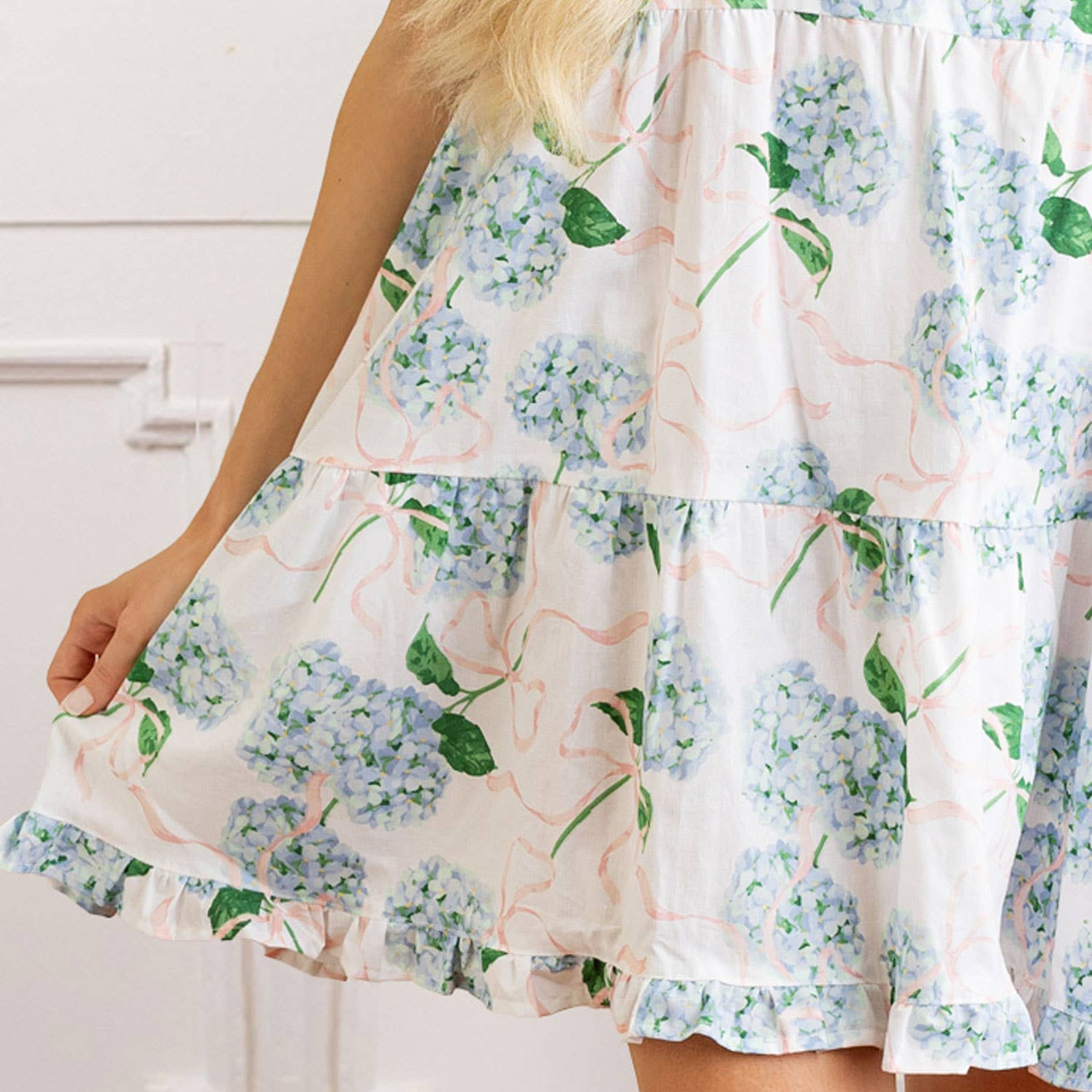 Hydrangea Ribbons Tie Top Ruffle Dress - 8 Oak Lane