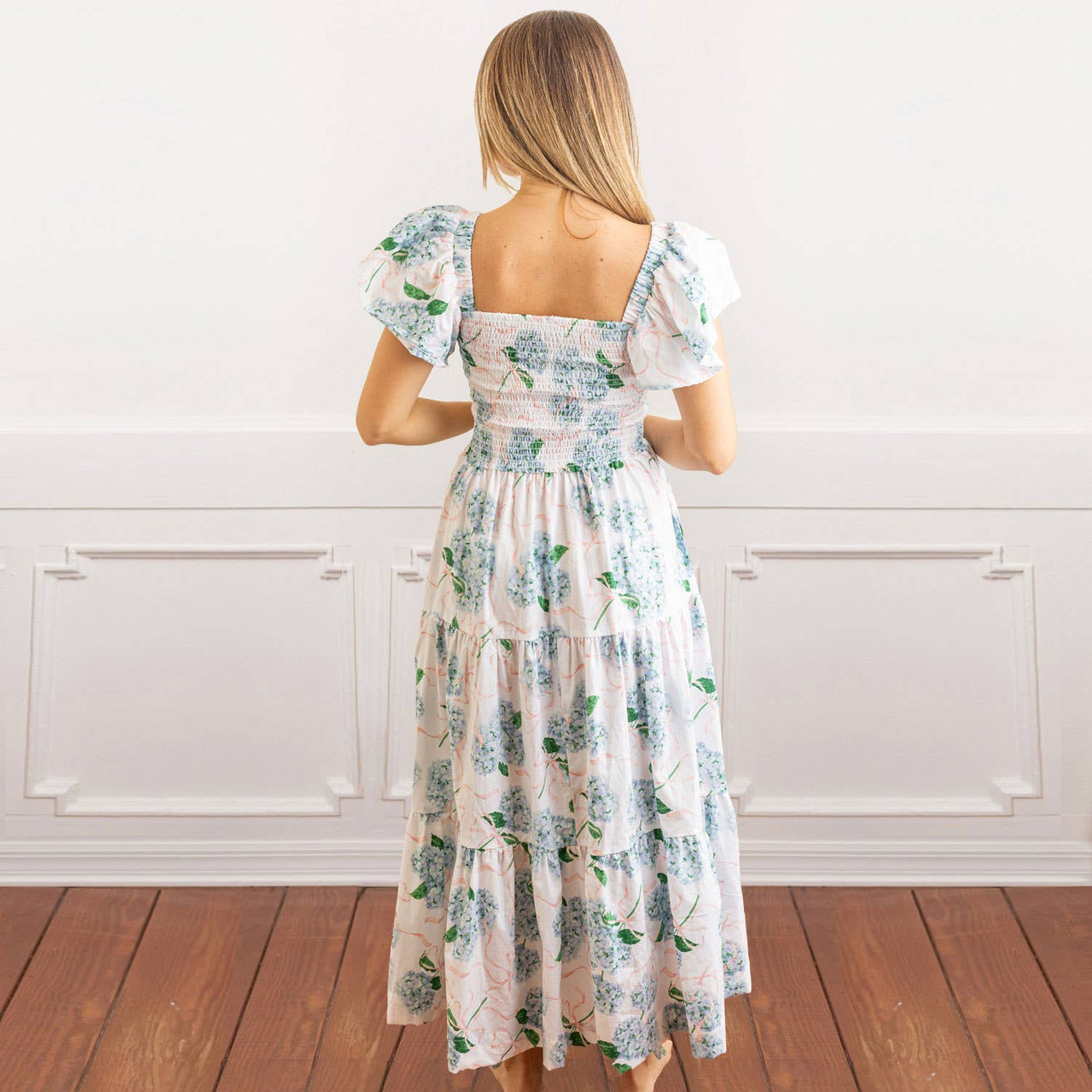 Hydrangea Ribbons Smocked Flutter Sleeve Dress - 8 Oak Lane