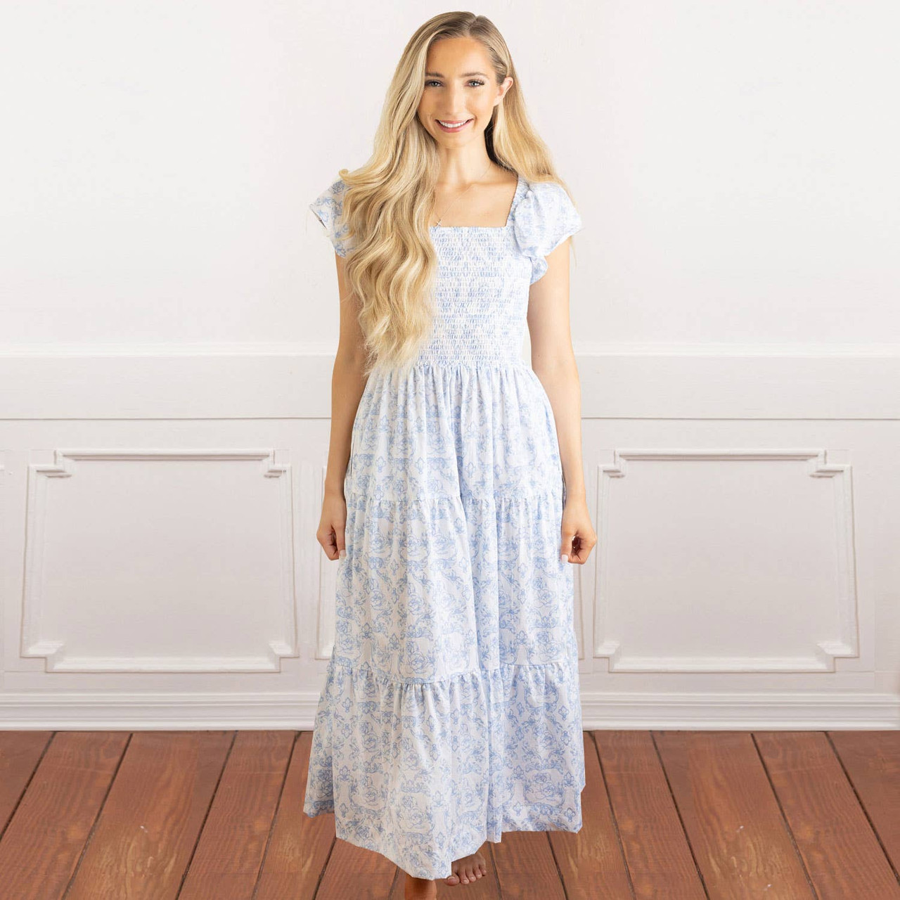 French Rose Smocked Flutter Sleeve Dress - 8 Oak Lane