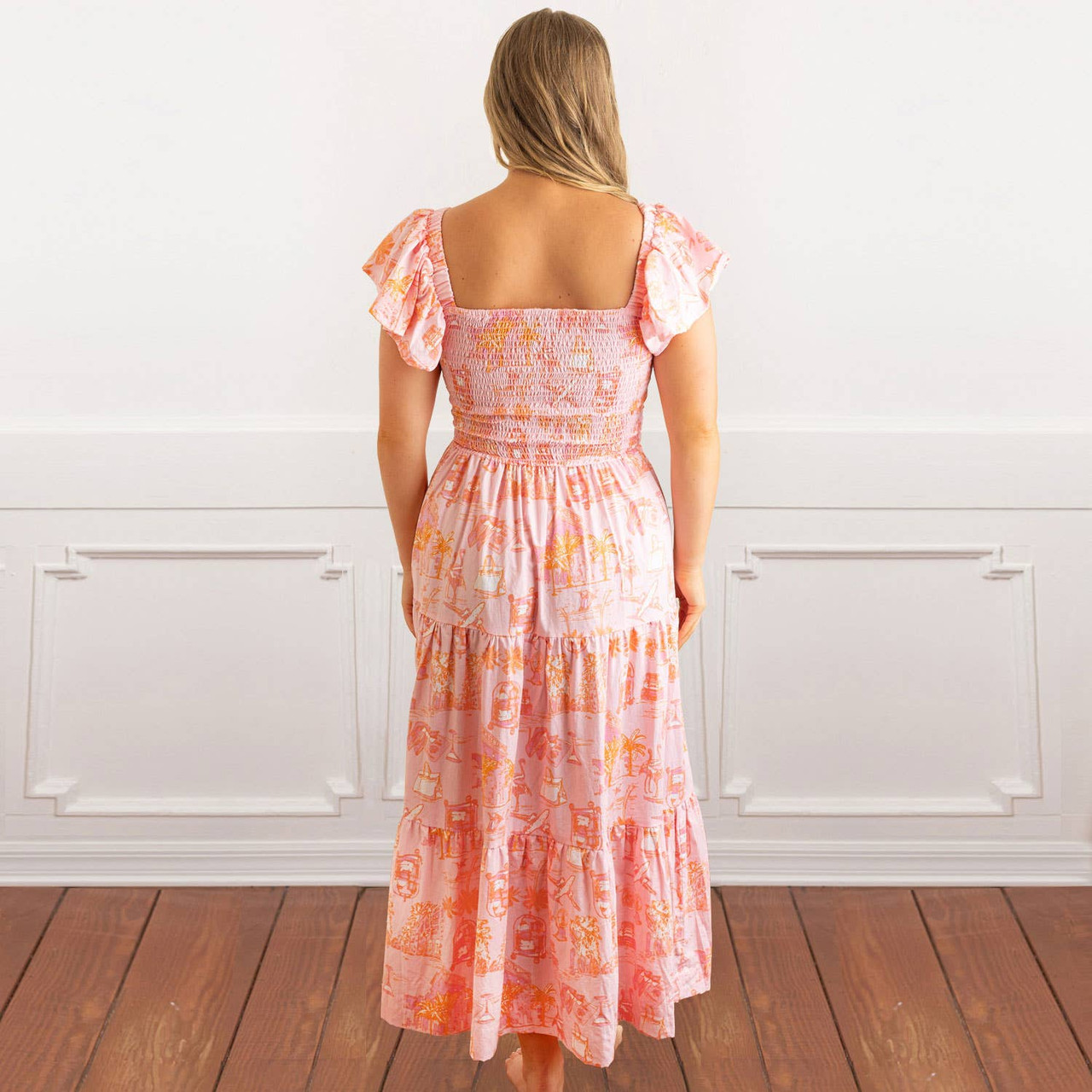 こ*様 揚*食様 （OURsローズ着用) sansangear Flare ca Sunset Toile Smocked Flutter Sleeve Dress - 8 Oak Lane