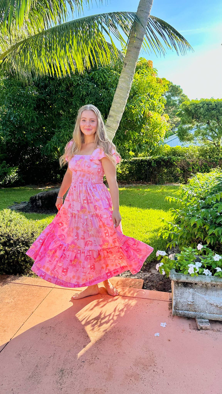Sunset Toile Smocked Flutter Sleeve Dress - 8 Oak Lane